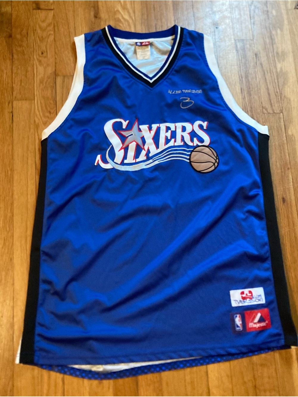 Allen Iverson Majestic Sixers Blue Basketball Jersey - Classic Team Logo